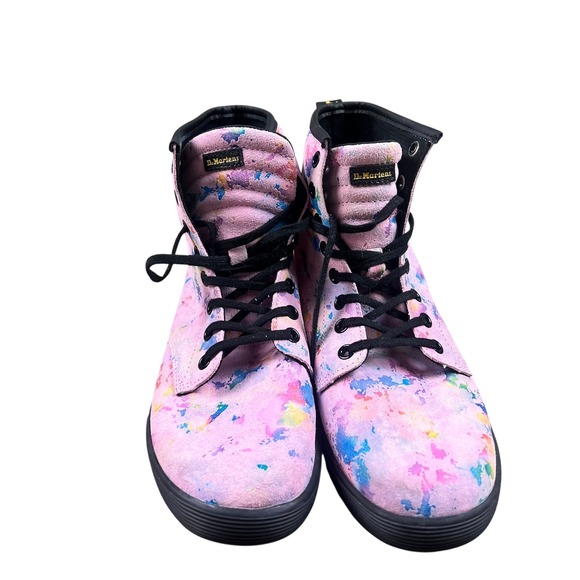 Dr. Martens Sheridan Pink Paint Splatter Suede High Top Boots Kids US 8 24508650 - Picture 2 of 6